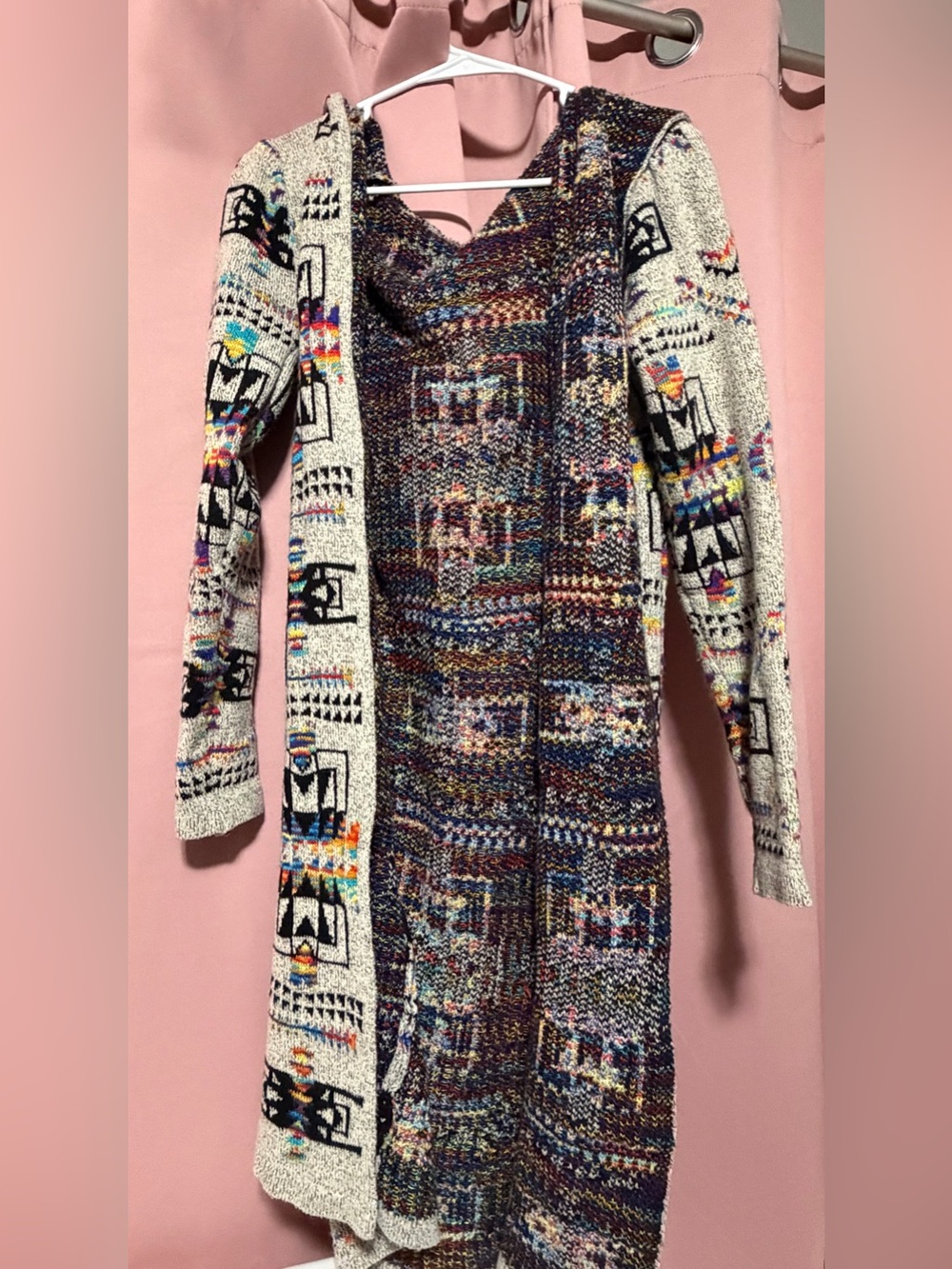 Multicolor Open-Front Knit Cardigan Sweater - Beige & Multicolor
